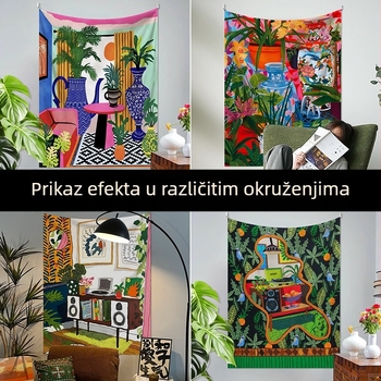 Laneni goblen u modernom minimalističkom stilu, digitalni prijenos topline otiska, pravokutni oblik, prilagodljiv za dnevni boravak i spavaću sobu