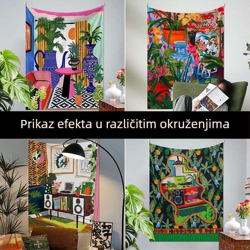 Laneni goblen u modernom minimalističkom stilu, digitalni prijenos topline otiska, pravokutni oblik, prilagodljiv za dnevni boravak i spavaću sobu