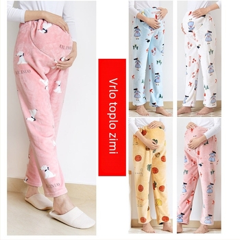 Trudničke flanel hlače za spavanje – debele, širokog kroja, podrška trbuha, flanel 100% poliester