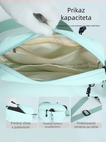 Ženska crossbody torba — torbica za telefon, poliester, vodoravni kvadratni oblik, zatvaranje na zip, unutarnja džep sa zipom, jedna naramenica