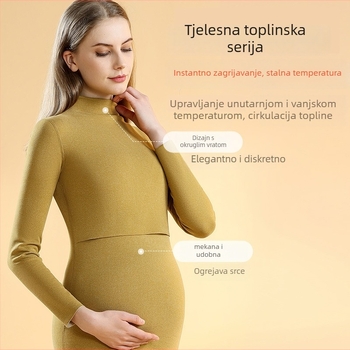 Majčinski termalni pidžama set, s brusiranom unutrašnjošću, bezšivne dojenje, dugi rukavi, debela poliester tkanina, jesen-zima