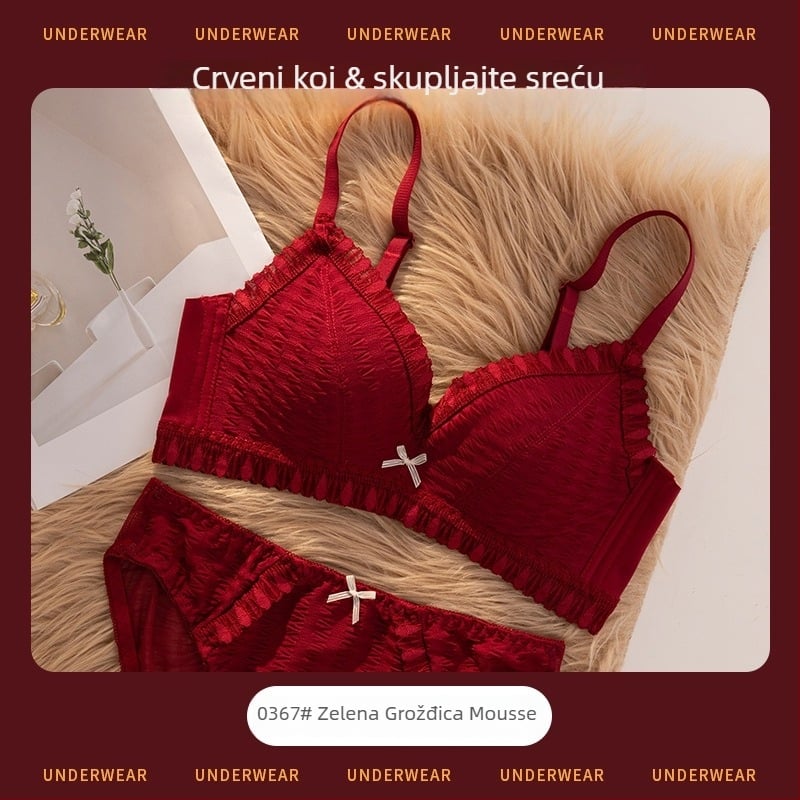 Ženski grudnjak set s 3/4 košarice, oblikovane košarice s tankim gornjim dijelom i debelim donjim dijelom, čipkasta najlon tkanina, fiksirani dvostruki kaiševi, stražnje troredno kopčanje, bežični, prozračan, udoban