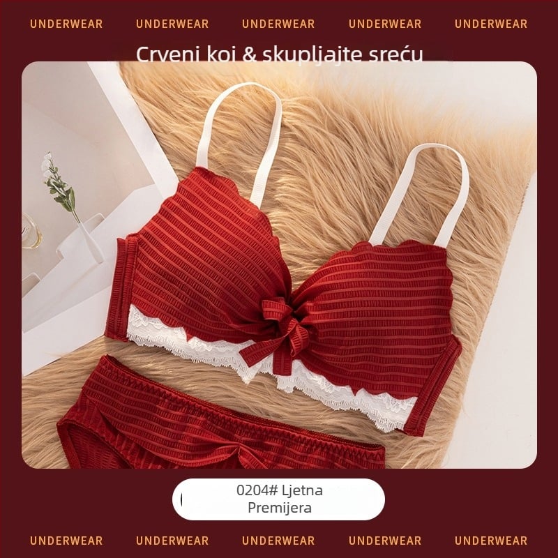 Ženski grudnjak set s 3/4 košarice, oblikovane košarice s tankim gornjim dijelom i debelim donjim dijelom, čipkasta najlon tkanina, fiksirani dvostruki kaiševi, stražnje troredno kopčanje, bežični, prozračan, udoban