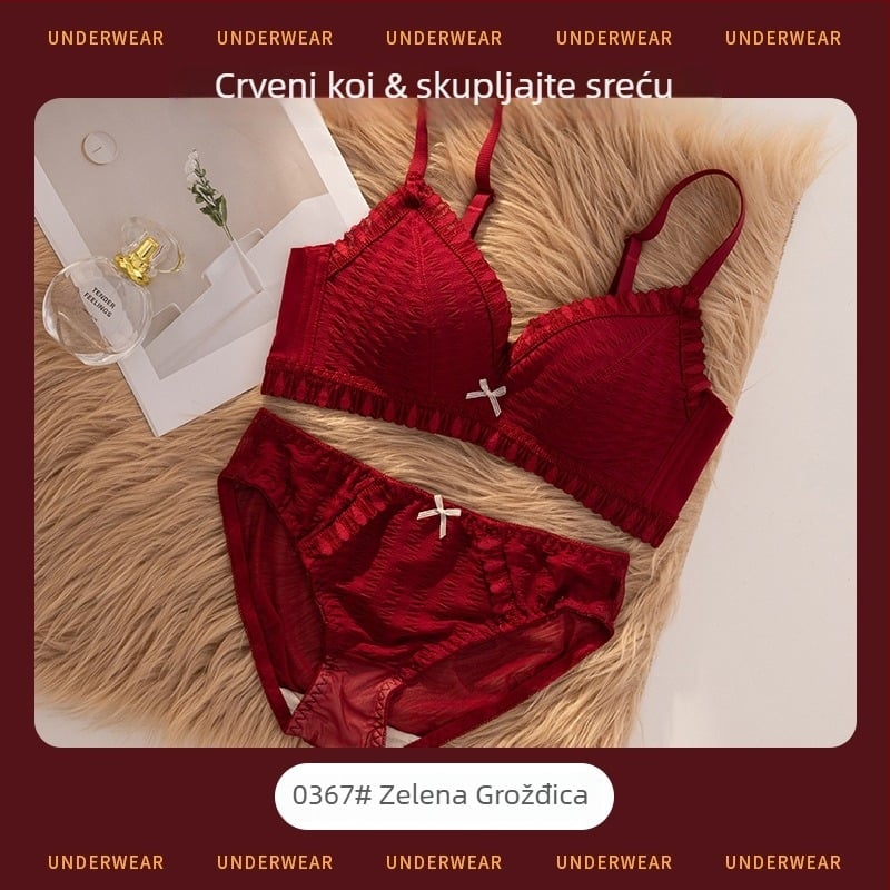 Ženski grudnjak set s 3/4 košarice, oblikovane košarice s tankim gornjim dijelom i debelim donjim dijelom, čipkasta najlon tkanina, fiksirani dvostruki kaiševi, stražnje troredno kopčanje, bežični, prozračan, udoban