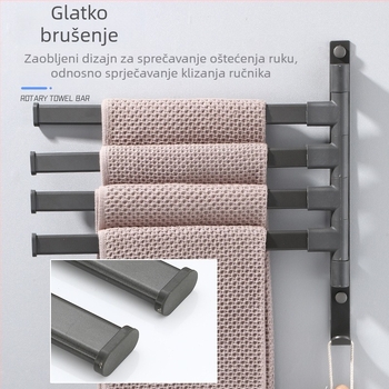 Zidni 3-slojni nosač za ručnike, bez bušenja, od aluminijske legure, premaz od pečenog laka, okretni (nosivost do 10 kg)