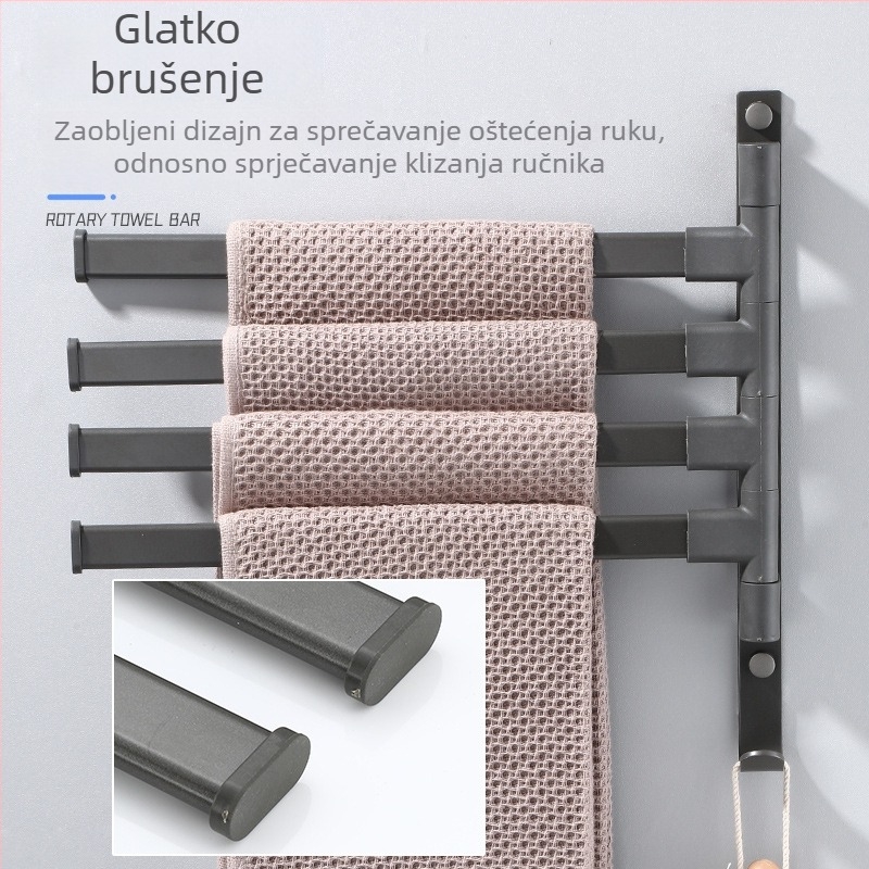 Zidni 3-slojni nosač za ručnike, bez bušenja, od aluminijske legure, premaz od pečenog laka, okretni (nosivost do 10 kg)