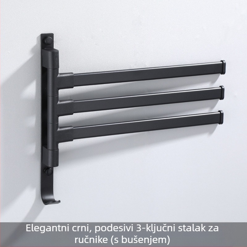 Zidni 3-slojni nosač za ručnike, bez bušenja, od aluminijske legure, premaz od pečenog laka, okretni (nosivost do 10 kg)