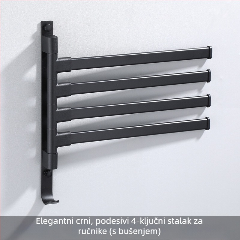 Zidni 3-slojni nosač za ručnike, bez bušenja, od aluminijske legure, premaz od pečenog laka, okretni (nosivost do 10 kg)