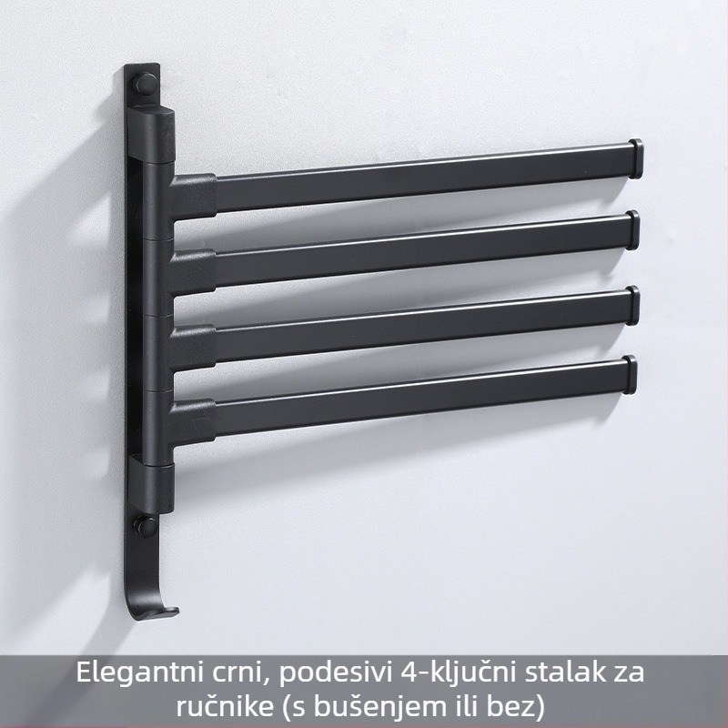 Zidni 3-slojni nosač za ručnike, bez bušenja, od aluminijske legure, premaz od pečenog laka, okretni (nosivost do 10 kg)