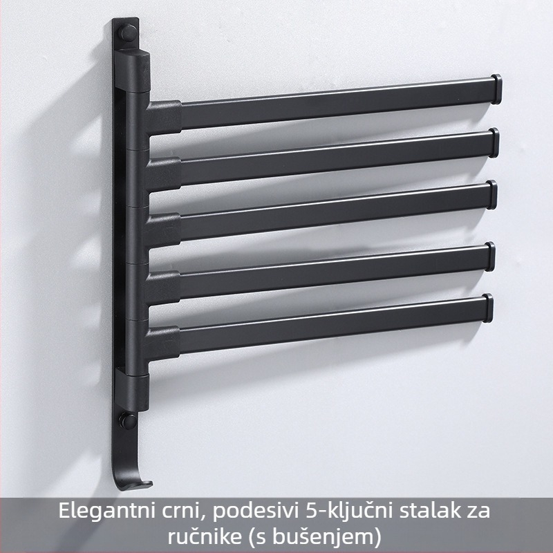 Zidni 3-slojni nosač za ručnike, bez bušenja, od aluminijske legure, premaz od pečenog laka, okretni (nosivost do 10 kg)