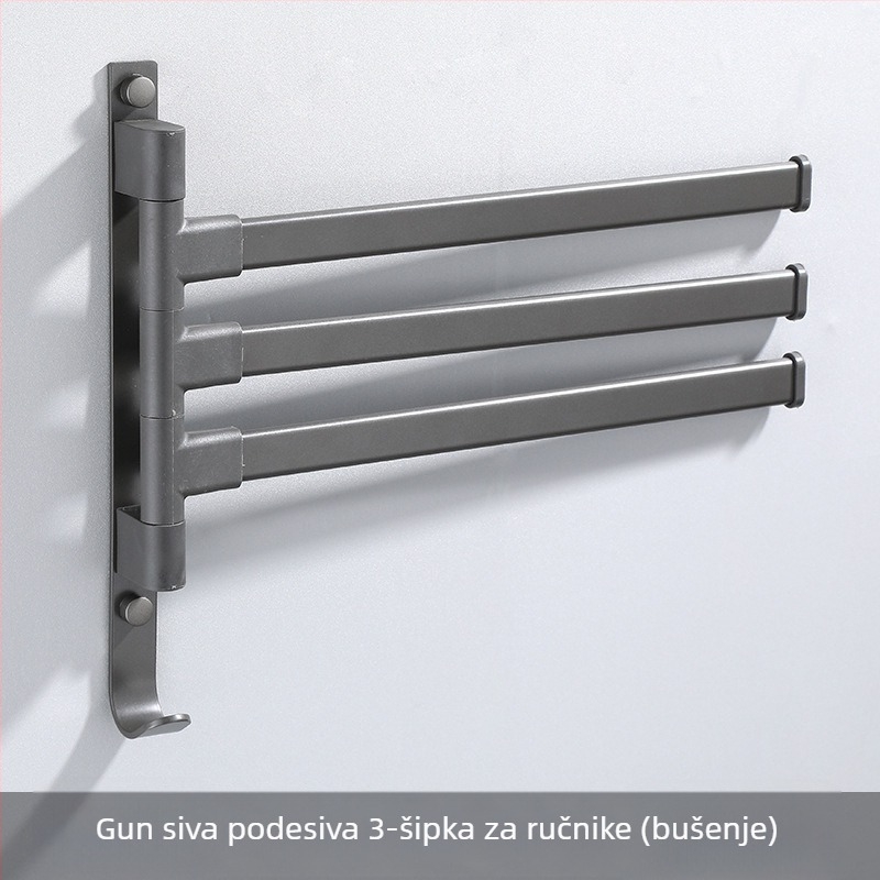Zidni 3-slojni nosač za ručnike, bez bušenja, od aluminijske legure, premaz od pečenog laka, okretni (nosivost do 10 kg)