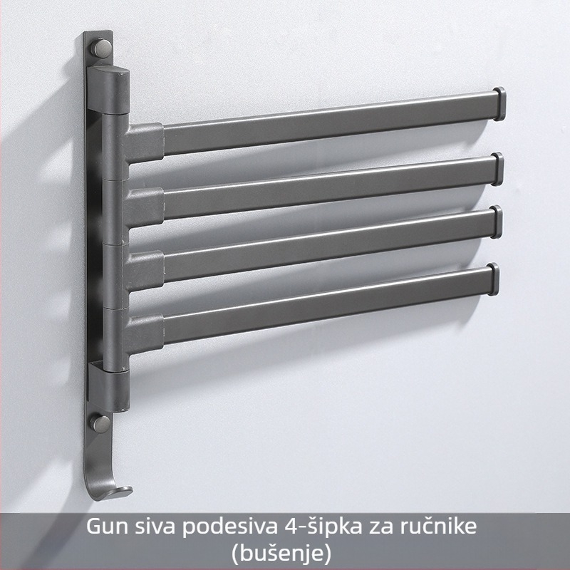 Zidni 3-slojni nosač za ručnike, bez bušenja, od aluminijske legure, premaz od pečenog laka, okretni (nosivost do 10 kg)