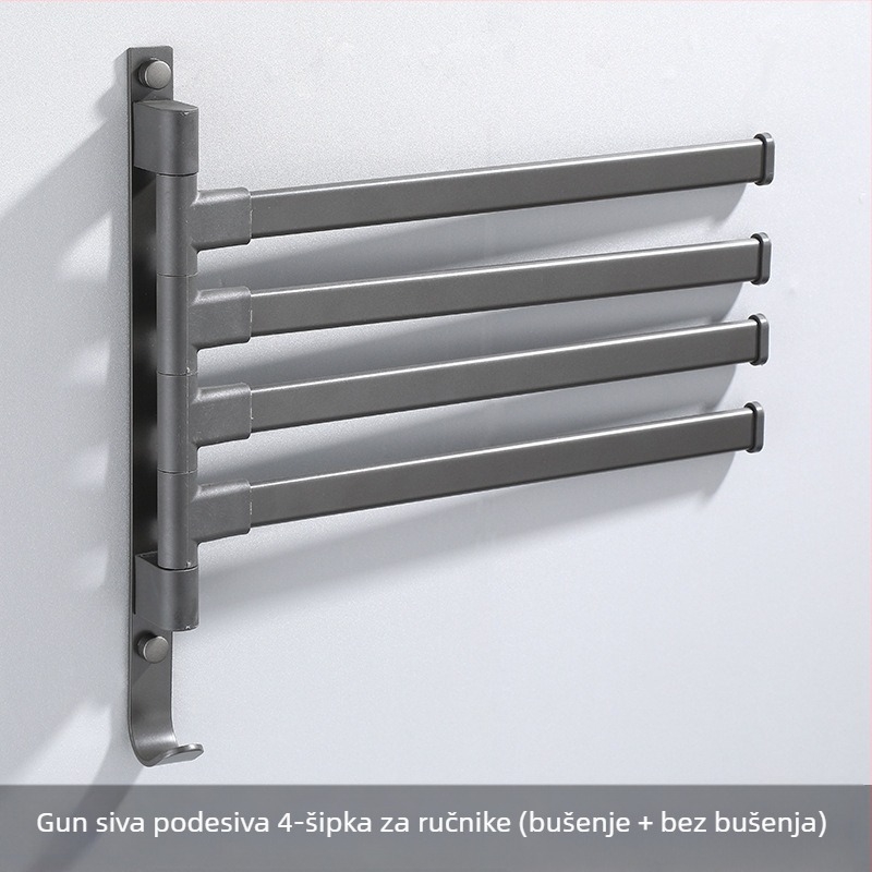 Zidni 3-slojni nosač za ručnike, bez bušenja, od aluminijske legure, premaz od pečenog laka, okretni (nosivost do 10 kg)
