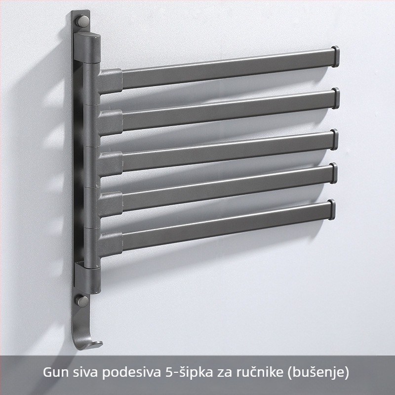 Zidni 3-slojni nosač za ručnike, bez bušenja, od aluminijske legure, premaz od pečenog laka, okretni (nosivost do 10 kg)