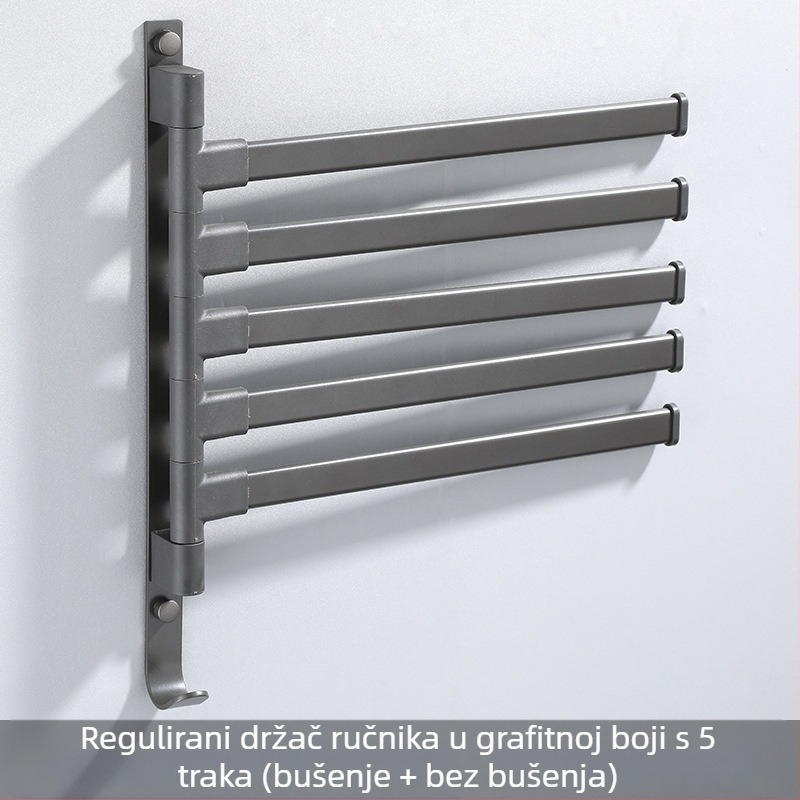 Zidni 3-slojni nosač za ručnike, bez bušenja, od aluminijske legure, premaz od pečenog laka, okretni (nosivost do 10 kg)