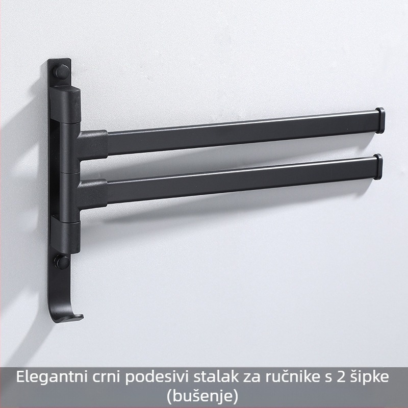 Zidni 3-slojni nosač za ručnike, bez bušenja, od aluminijske legure, premaz od pečenog laka, okretni (nosivost do 10 kg)