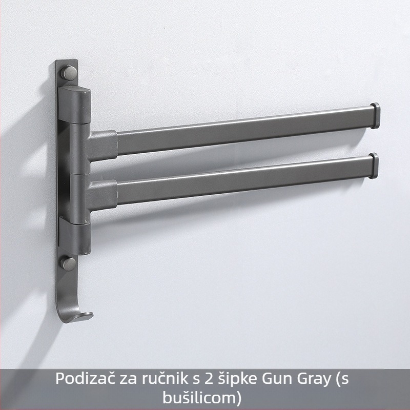 Zidni 3-slojni nosač za ručnike, bez bušenja, od aluminijske legure, premaz od pečenog laka, okretni (nosivost do 10 kg)