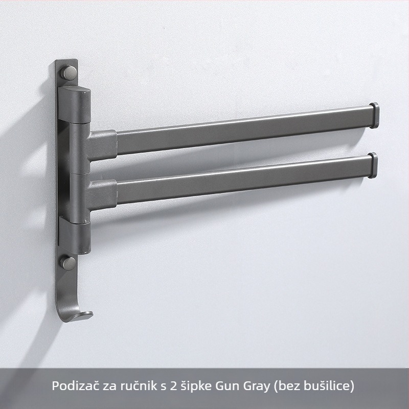 Zidni 3-slojni nosač za ručnike, bez bušenja, od aluminijske legure, premaz od pečenog laka, okretni (nosivost do 10 kg)