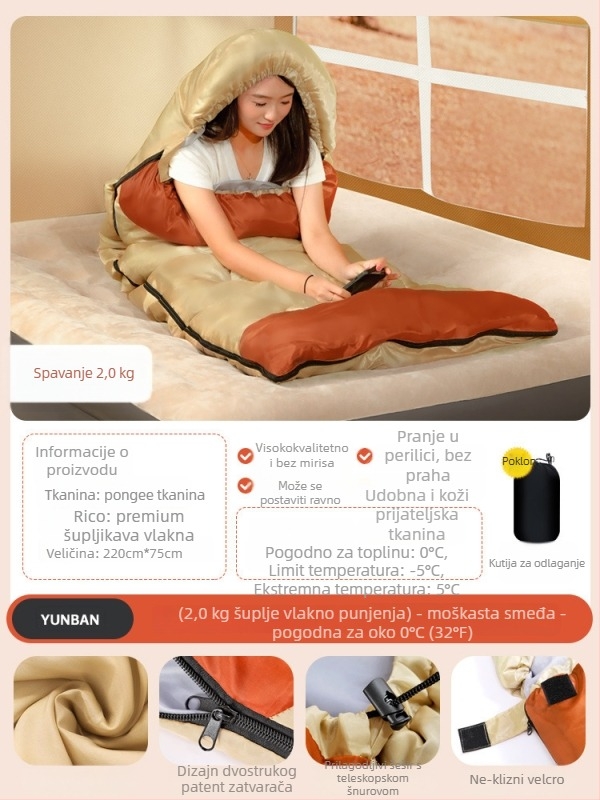 Spavaća vreća za odrasle, punilo Space cotton, podstava poliester-pamučna, tkanina pamuk, konstrukcija tipa omotnice