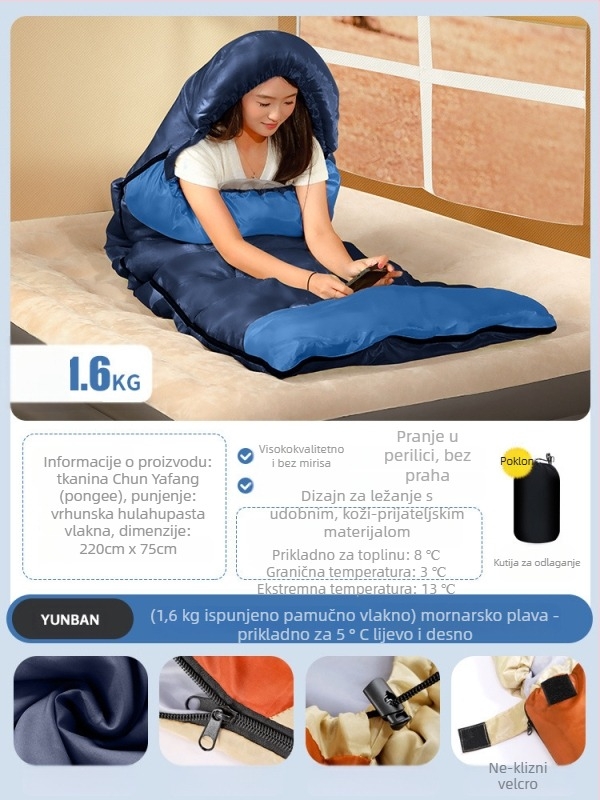 Spavaća vreća za odrasle, punilo Space cotton, podstava poliester-pamučna, tkanina pamuk, konstrukcija tipa omotnice