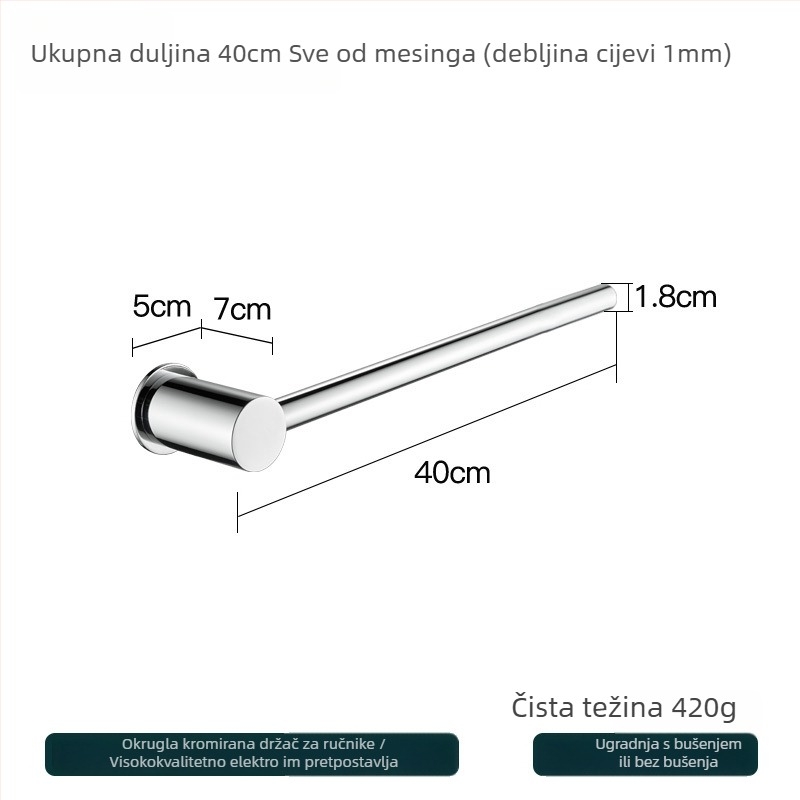 Bakreni držač za ručnike – montaža bez bušenja, nosivost 10 kg, jednoslojni dizajn, moderan minimalistički stil