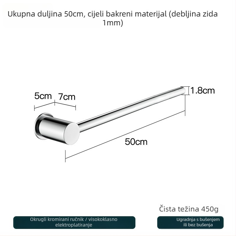 Bakreni držač za ručnike – montaža bez bušenja, nosivost 10 kg, jednoslojni dizajn, moderan minimalistički stil