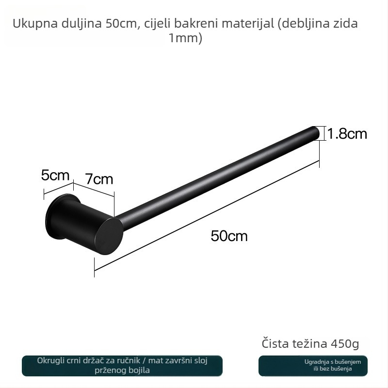 Bakreni držač za ručnike – montaža bez bušenja, nosivost 10 kg, jednoslojni dizajn, moderan minimalistički stil