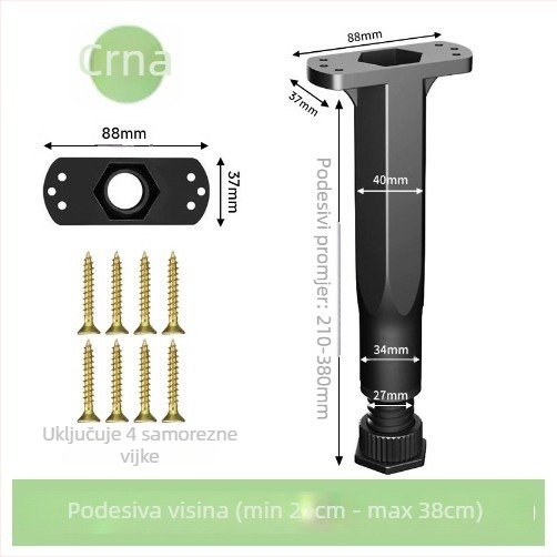 Prilagodljive nogice za namještaj – nehrđajući čelik i hladno valjani čelik; univerzalna primjena; moderni minimalistički stil; premaz pečeni lak