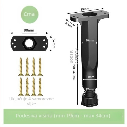 Prilagodljive nogice za namještaj – nehrđajući čelik i hladno valjani čelik; univerzalna primjena; moderni minimalistički stil; premaz pečeni lak