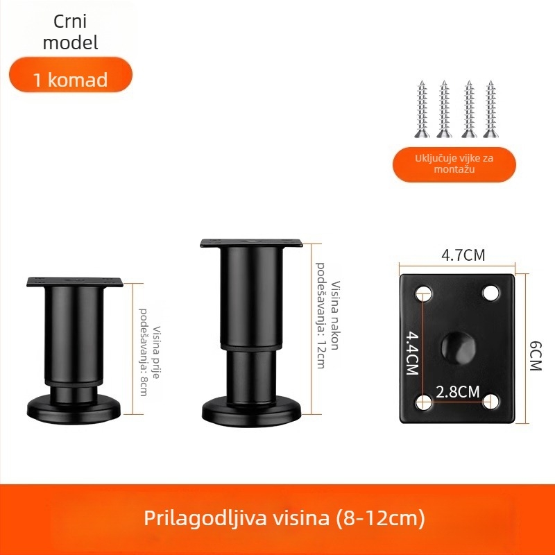 Prilagodljive nogice za namještaj – nehrđajući čelik i hladno valjani čelik; univerzalna primjena; moderni minimalistički stil; premaz pečeni lak