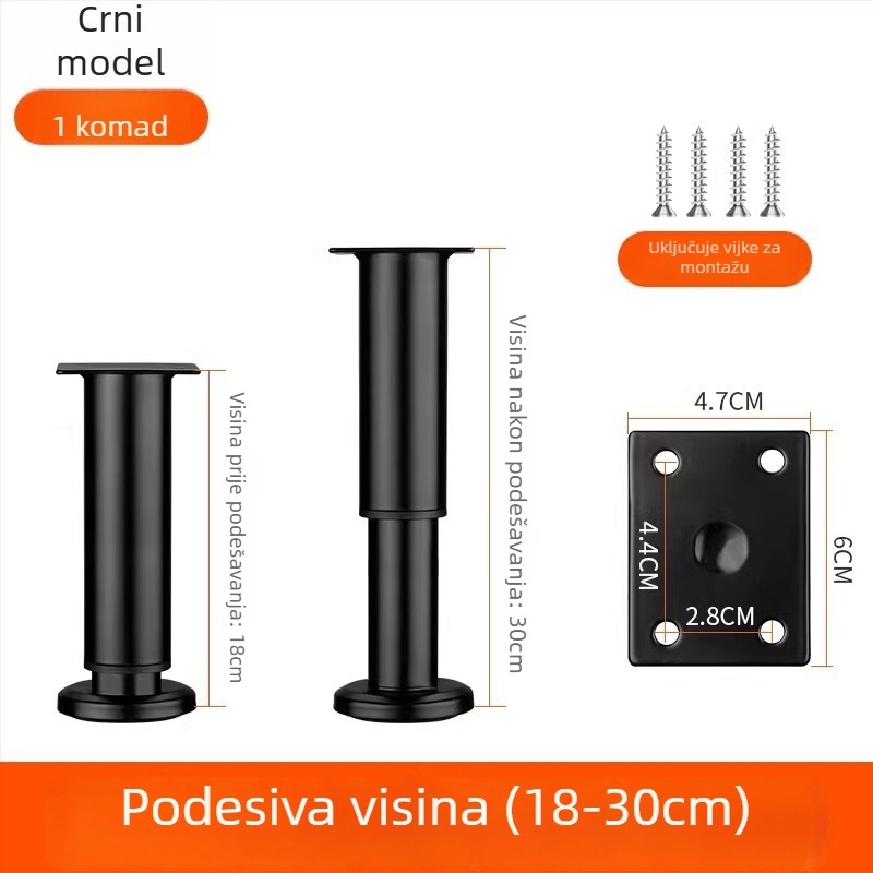 Prilagodljive nogice za namještaj – nehrđajući čelik i hladno valjani čelik; univerzalna primjena; moderni minimalistički stil; premaz pečeni lak