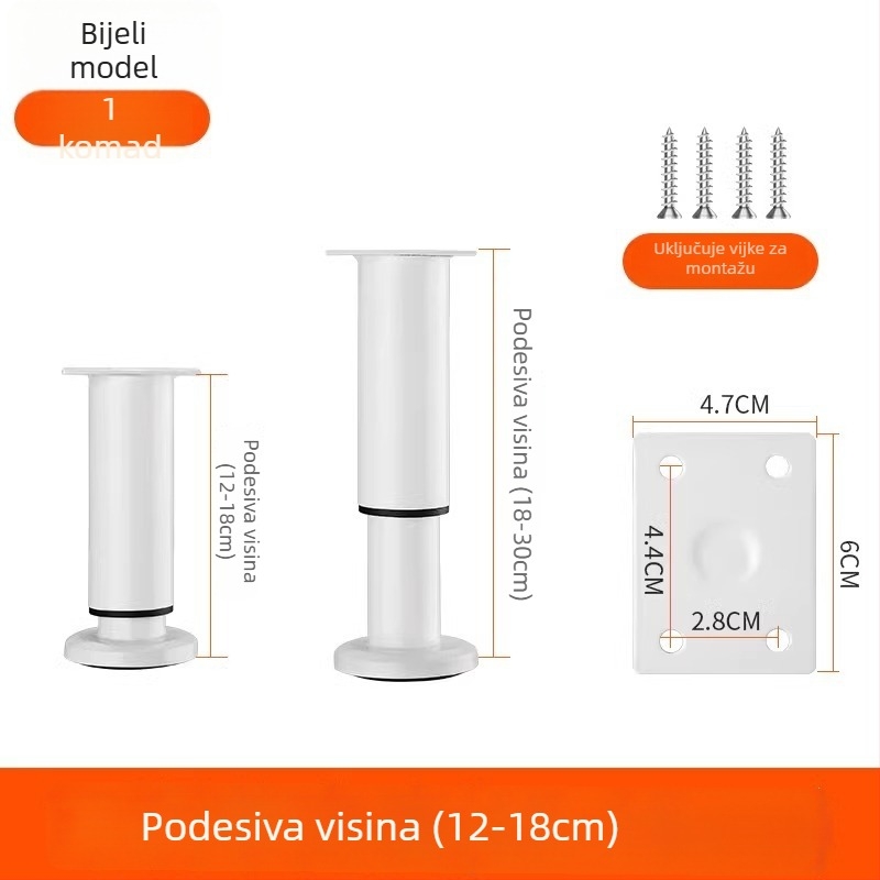Prilagodljive nogice za namještaj – nehrđajući čelik i hladno valjani čelik; univerzalna primjena; moderni minimalistički stil; premaz pečeni lak