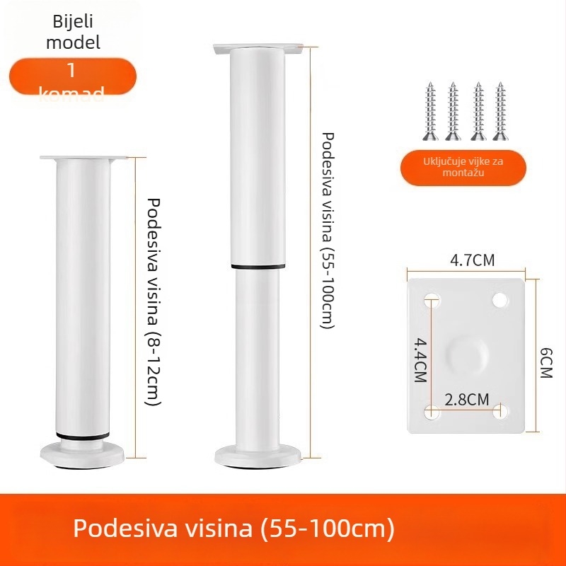 Prilagodljive nogice za namještaj – nehrđajući čelik i hladno valjani čelik; univerzalna primjena; moderni minimalistički stil; premaz pečeni lak