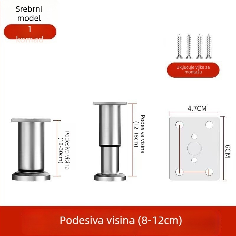 Prilagodljive nogice za namještaj – nehrđajući čelik i hladno valjani čelik; univerzalna primjena; moderni minimalistički stil; premaz pečeni lak