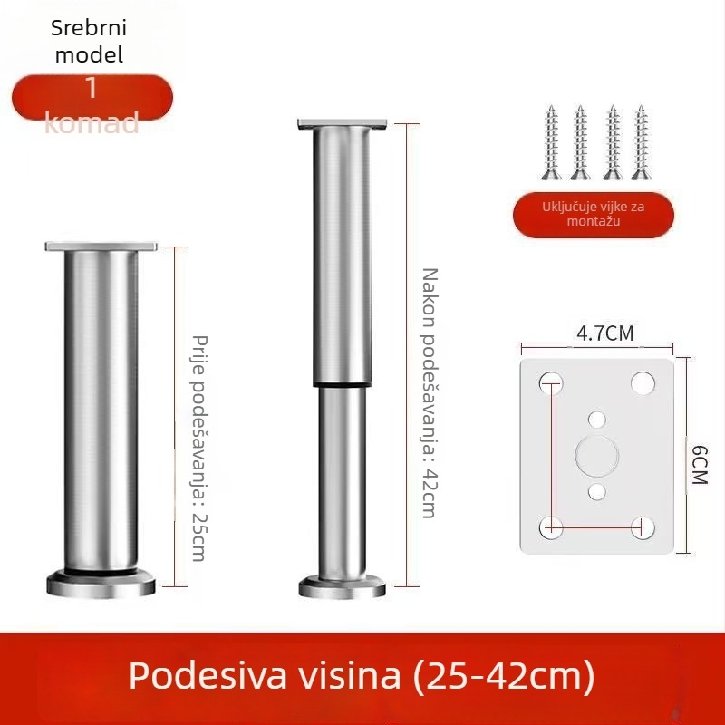 Prilagodljive nogice za namještaj – nehrđajući čelik i hladno valjani čelik; univerzalna primjena; moderni minimalistički stil; premaz pečeni lak