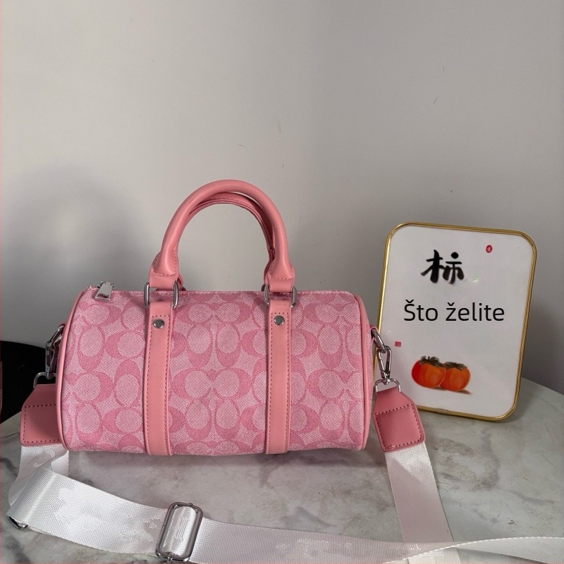Ženska crossbody torbica s cilindričnim oblikom, PU materijal, zatvarač, poliesterska podstava, unutarnji džepovi za telefon i dokumente