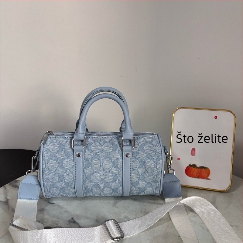 Ženska crossbody torbica s cilindričnim oblikom, PU materijal, zatvarač, poliesterska podstava, unutarnji džepovi za telefon i dokumente