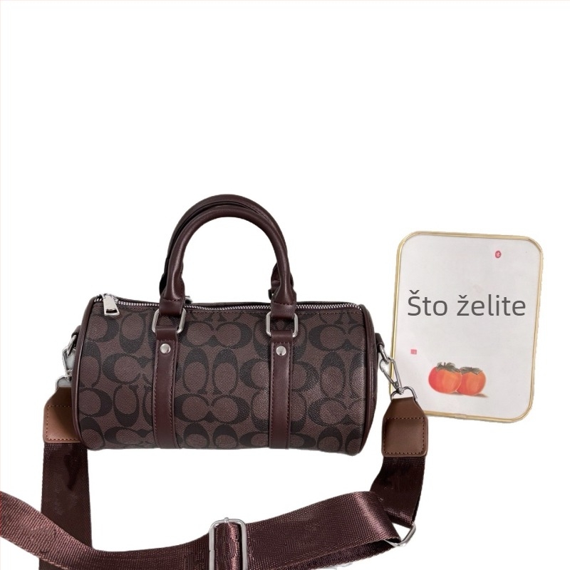 Ženska crossbody torbica s cilindričnim oblikom, PU materijal, zatvarač, poliesterska podstava, unutarnji džepovi za telefon i dokumente
