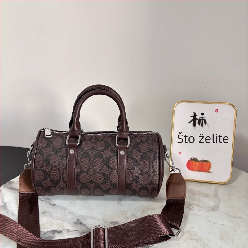 Ženska crossbody torbica s cilindričnim oblikom, PU materijal, zatvarač, poliesterska podstava, unutarnji džepovi za telefon i dokumente