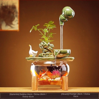 Ceramička viseća vodena fontana s cirkulirajućim ribljim akvarijem – stolna dekoracija u stilu Novokineskog, ručno izrađena, glazirana površina