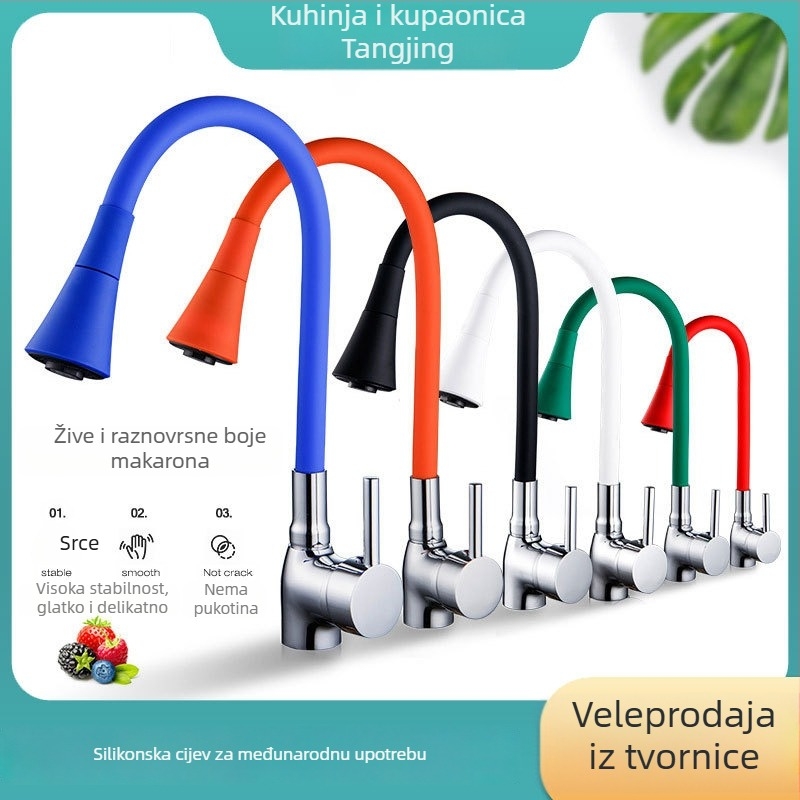 Kuhinjska slavina s bakrenim tijelom, keramički disk ventil, povlačni mlaz, elektroplakirani završni sloj, moderan minimalistički stil