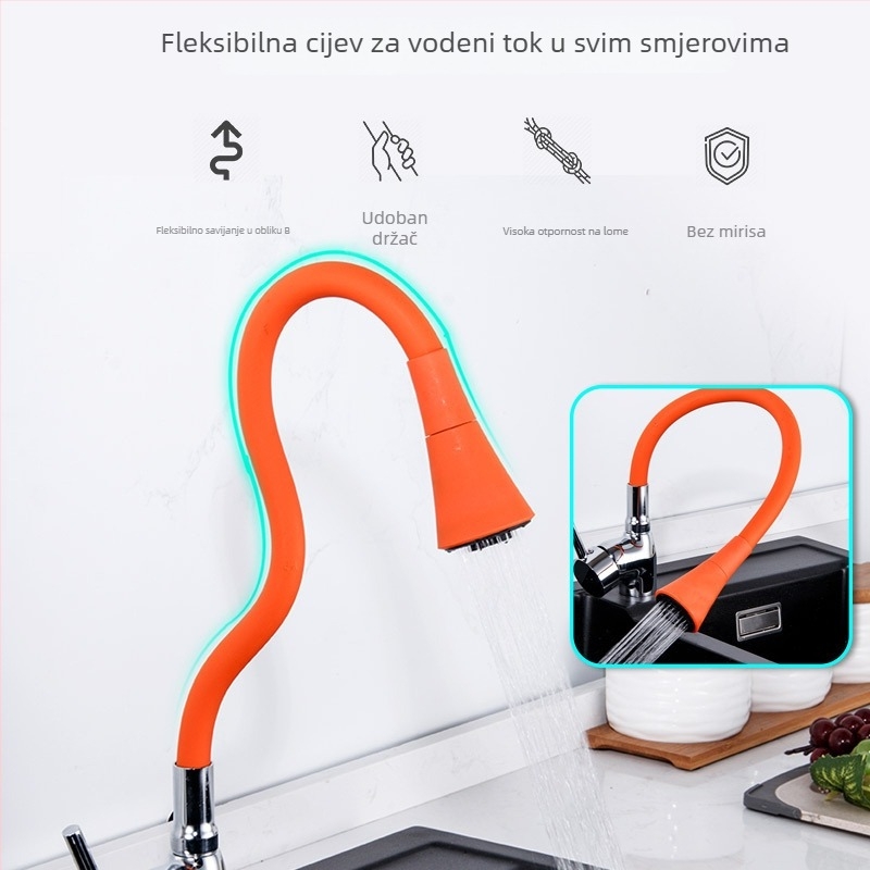 Kuhinjska slavina s bakrenim tijelom, keramički disk ventil, povlačni mlaz, elektroplakirani završni sloj, moderan minimalistički stil