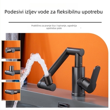 Kuhinjska i kupaonska slavina od nehrđajućeg čelika, univerzalni okretni mehanizam, spiralna ugradnja, keramički ventil, promjer ulaza/izlaza 60 mm
