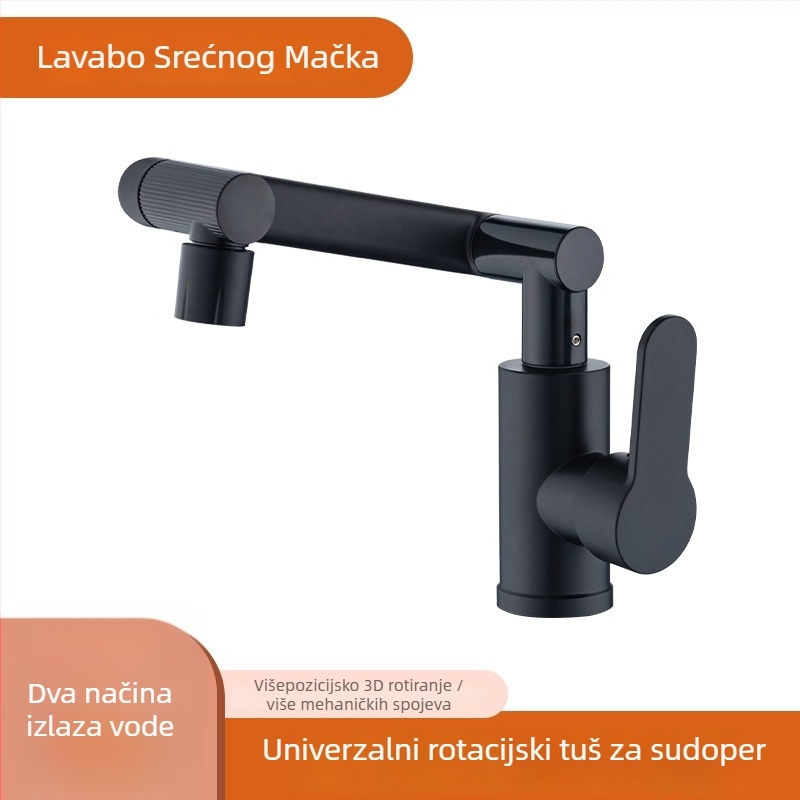 Kuhinjska i kupaonska slavina od nehrđajućeg čelika, univerzalni okretni mehanizam, spiralna ugradnja, keramički ventil, promjer ulaza/izlaza 60 mm