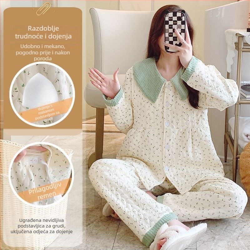 Majčinska pidžama s kardiganom – Air Cotton, ovratnik rever, dugi rukav, gusta tkanina 251–300 g/m², pamuk 90–95%