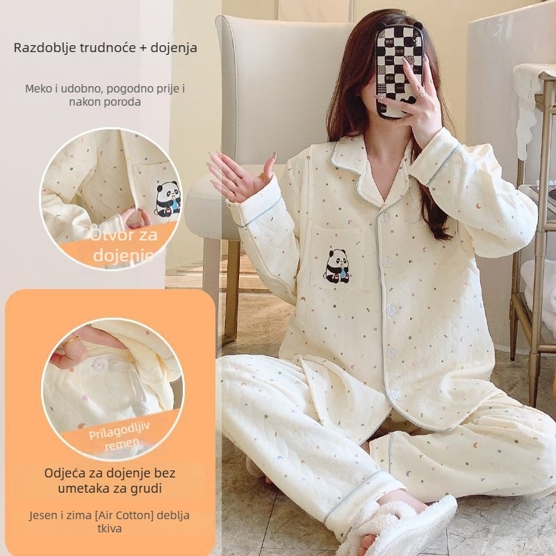 Majčinska pidžama s kardiganom – Air Cotton, ovratnik rever, dugi rukav, gusta tkanina 251–300 g/m², pamuk 90–95%