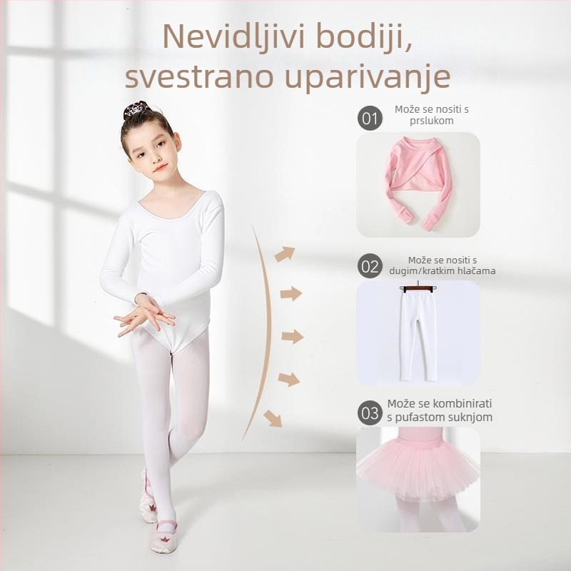 Dječji baletni bazni top, pamuk i elastan 6%, bez ovratnika, za djecu do 17 godina, pogodan za plesne kostime