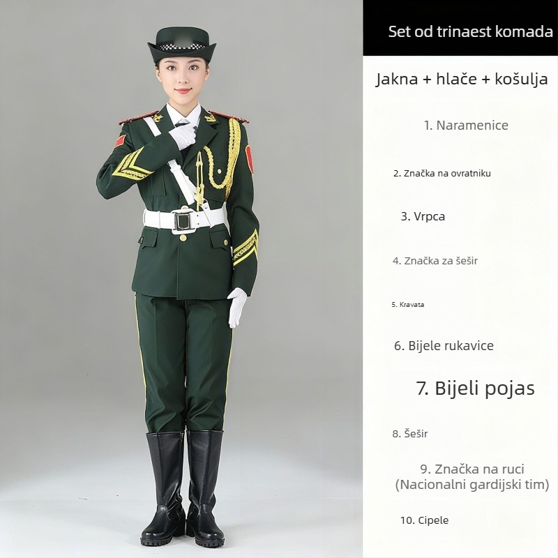 Kostim čuvara zastave školskog svečanog programa, unisex poliester, scenski/ceremonijalni kostim, proljeće 2025, dob 18–24