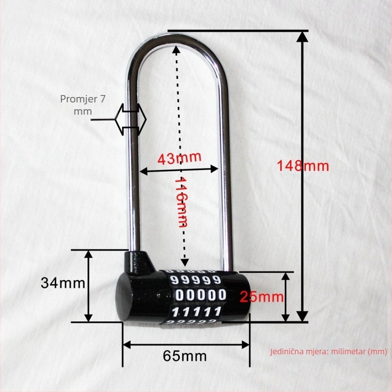 Digitalni zaključavanje ormarića DA50-L, s 5 kotačića, tijelo od cinkovog legura, čelični zaključavajući element, razmak između šipki 43 mm