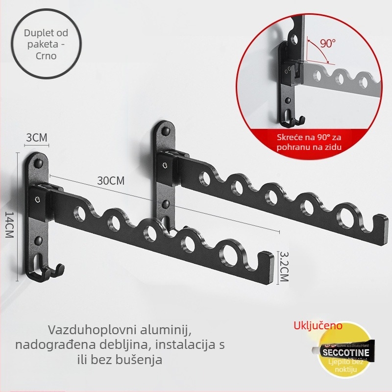 Zidni sklopivi štap za sušenje odjeće – aluminijska legura, moderan minimalistički stil, marka LGC